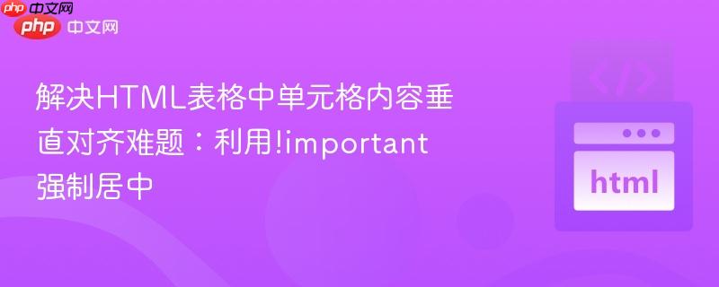 解决HTML表格中单元格内容垂直对齐难题：利用!important强制居中