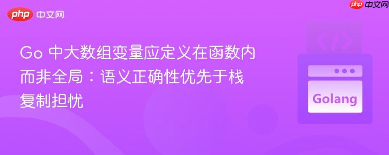 Go 中大数组变量应定义在函数内而非全局：语义正确性优先于栈复制担忧