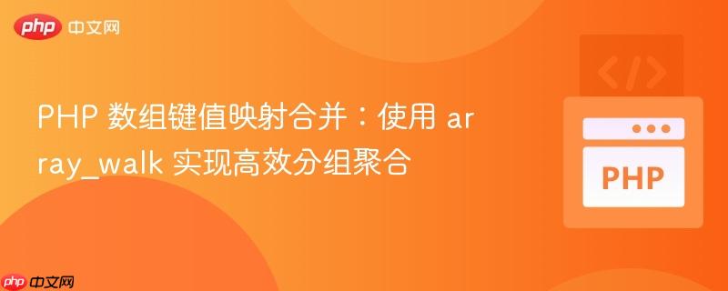 PHP 数组键值映射合并：使用 array_walk 实现高效分组聚合