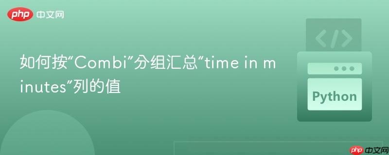 如何按“Combi”分组汇总“time in minutes”列的值