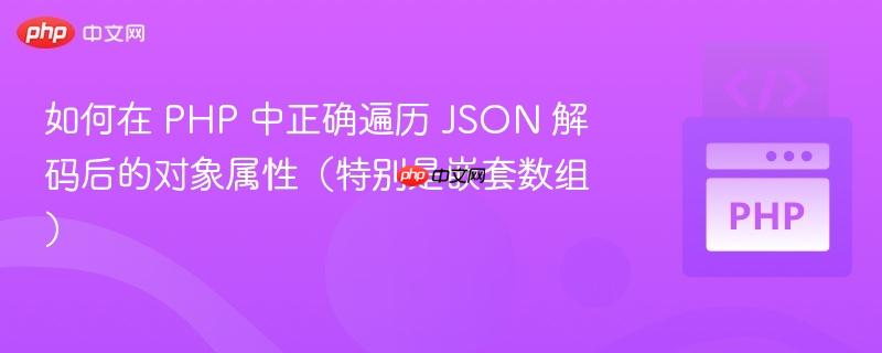 如何在 PHP 中正确遍历 JSON 解码后的对象属性（特别是嵌套数组）