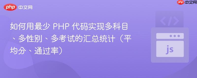 如何用最少 PHP 代码实现多科目、多性别、多考试的汇总统计（平均分、通过率）