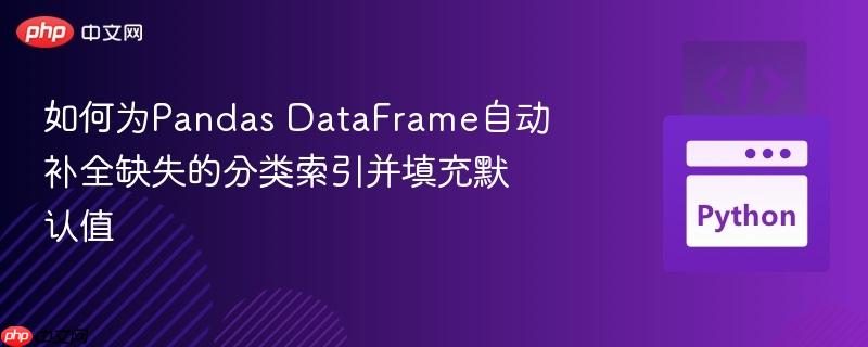 如何为Pandas DataFrame自动补全缺失的分类索引并填充默认值